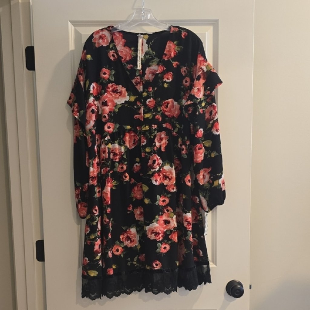 Uncle Frank Black And Red Floral Dress